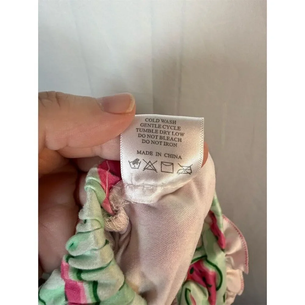 Baby Girl Watermelon Print Romper Dress Pink Gingham Ruffles Tie Straps